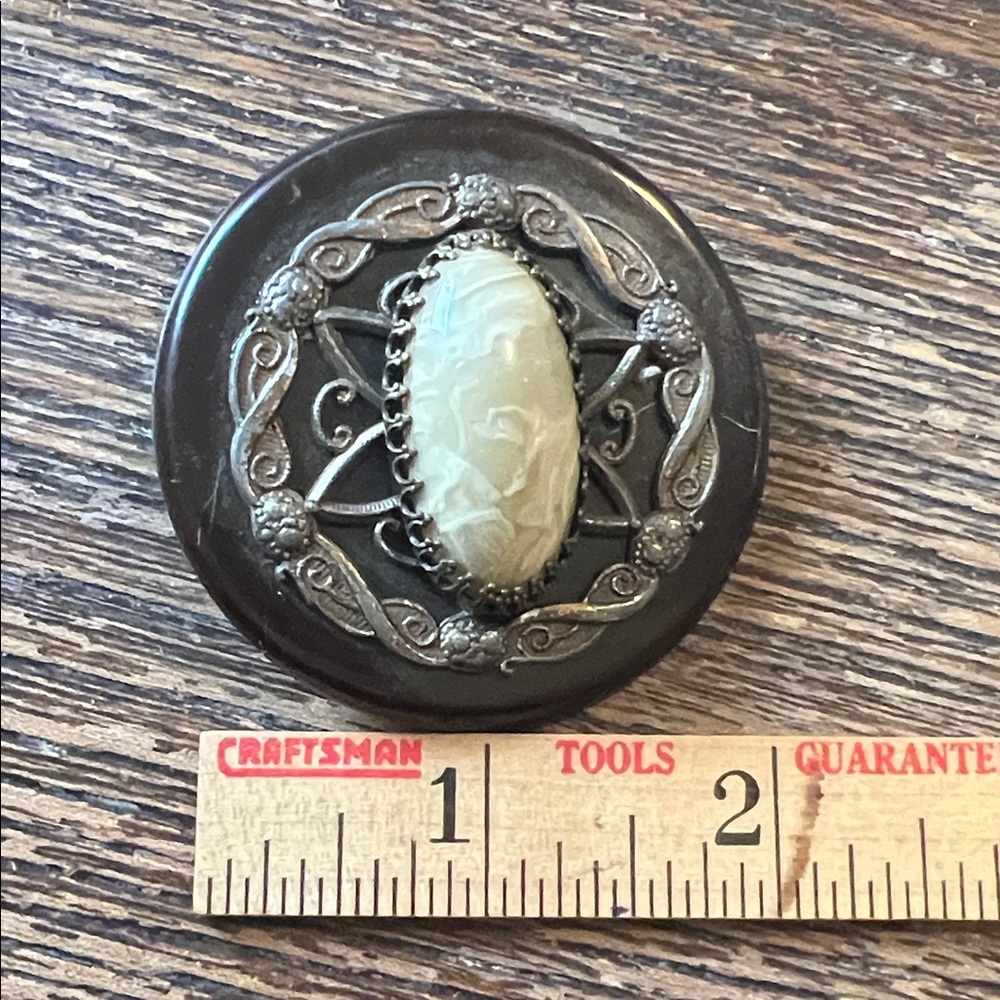 Large Antique Bakelite & Stone Victorian Button 1 7/8”